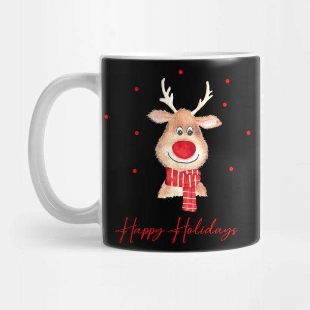 Happy holidays rudolph reindeer in watercolor by LatiendadeAryam